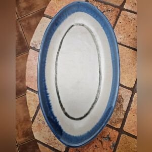 Vintage CP Pottery Blue and White Patterned Oval Serving Plate.